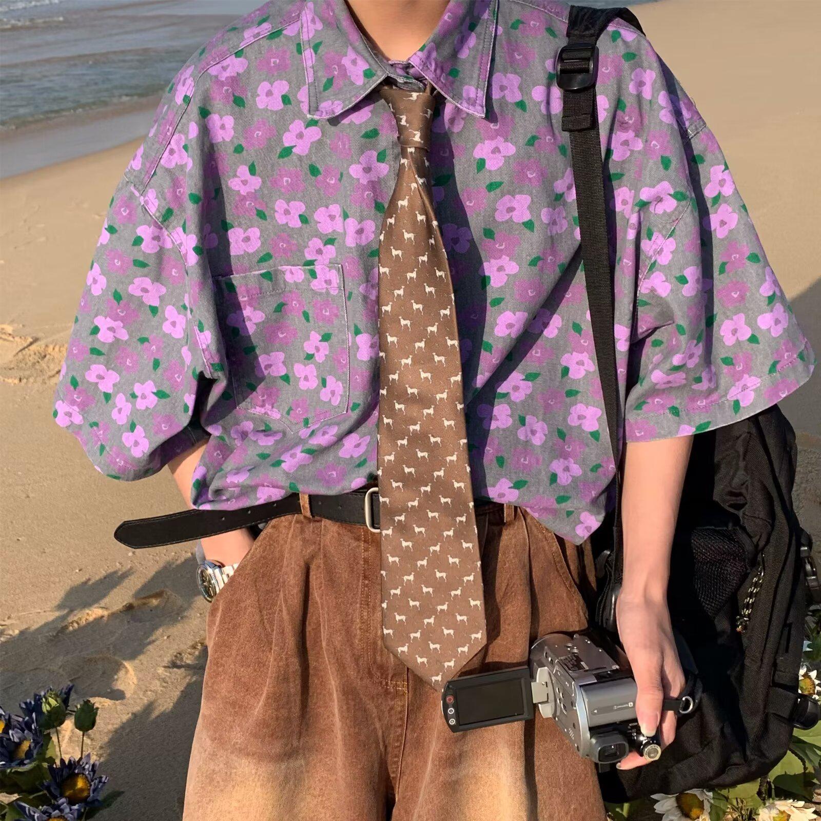 

Unisex Japanese-Inspired Hong Kong-Style Floral Hawaiian Beach Shirt L фіолетовий