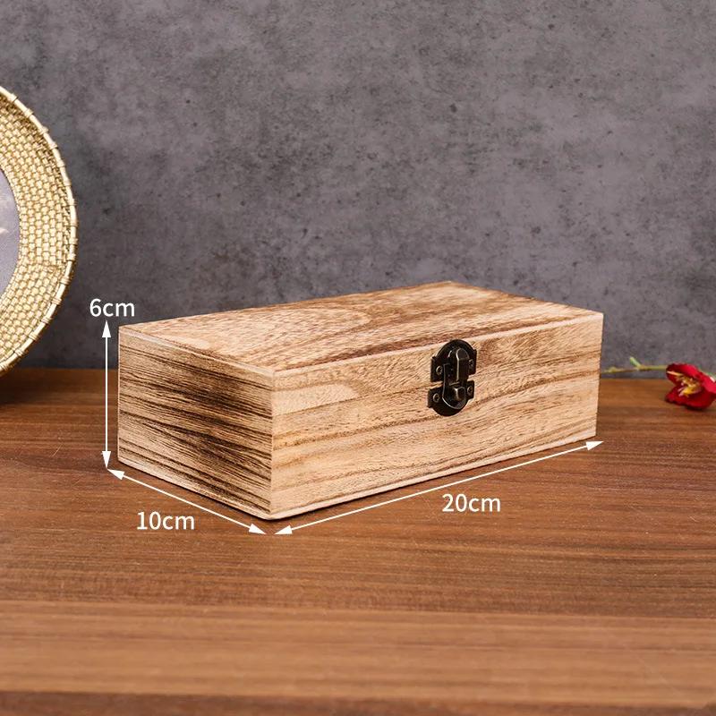 Retro Rectangular Wooden Storage Box Clamshell Desktop Organizer Jewelry Gift Box for Home Decor Organizador