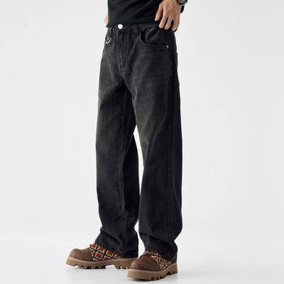 American High-end Washing Black Jeans Men's Autumn Large Size Loose Straight Trousers