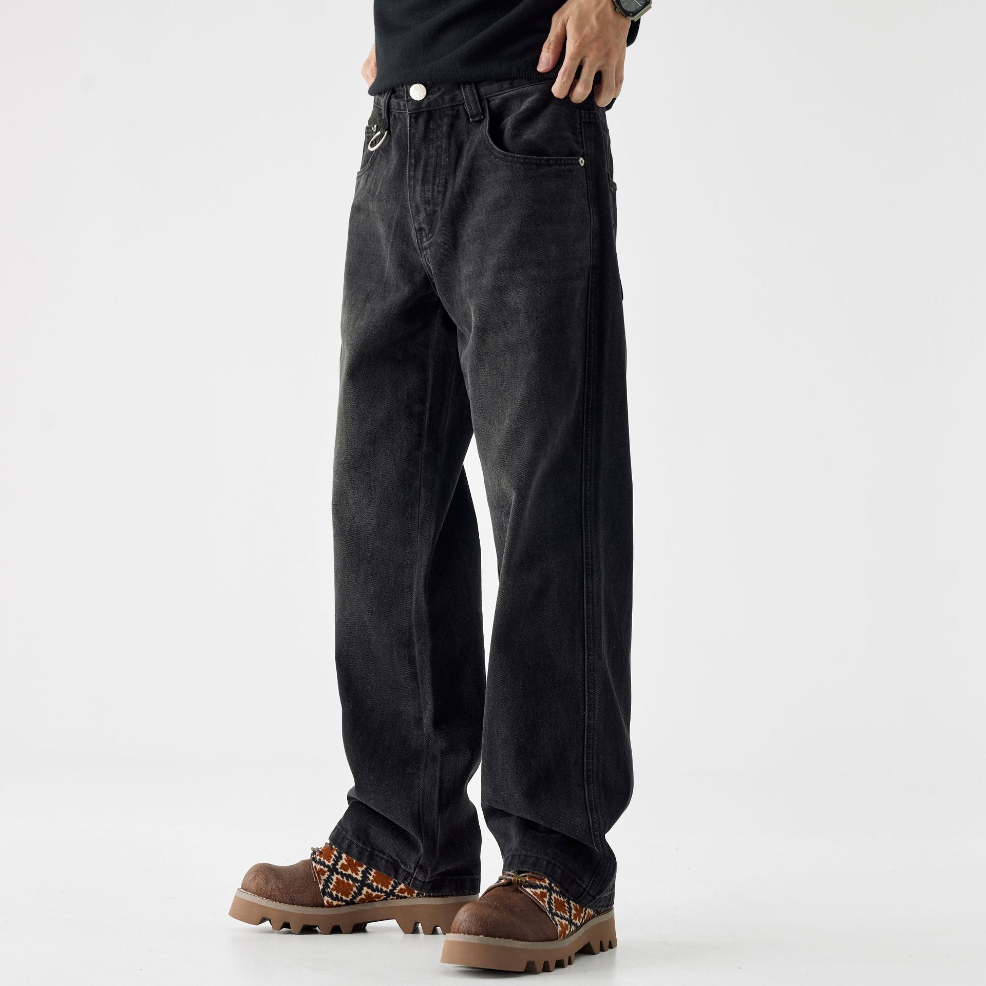 

Американские джинсы премиум-класса черного цвета для мужчин, осенние, большого размера, свободные, прямые брюки 40 чёрный