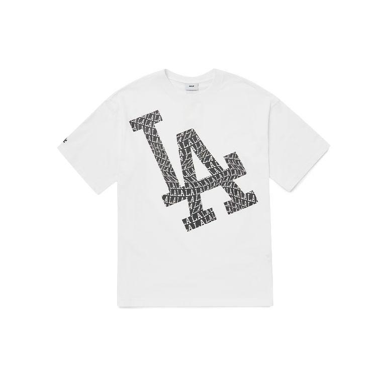 MLB Los Angeles Dodgers Large Letter Print Slant Logo Loose Fit Crew Neck Short Sleeve T-Shirt Unisex Tops White 3ATS60023-07WHS