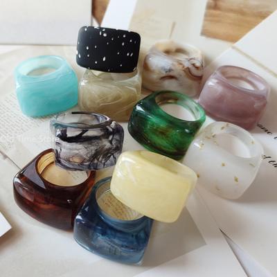 Acrylic Resin Colorful Mixed Block Ring, Unique Unisex Stylish Macrame Band for Men and Women