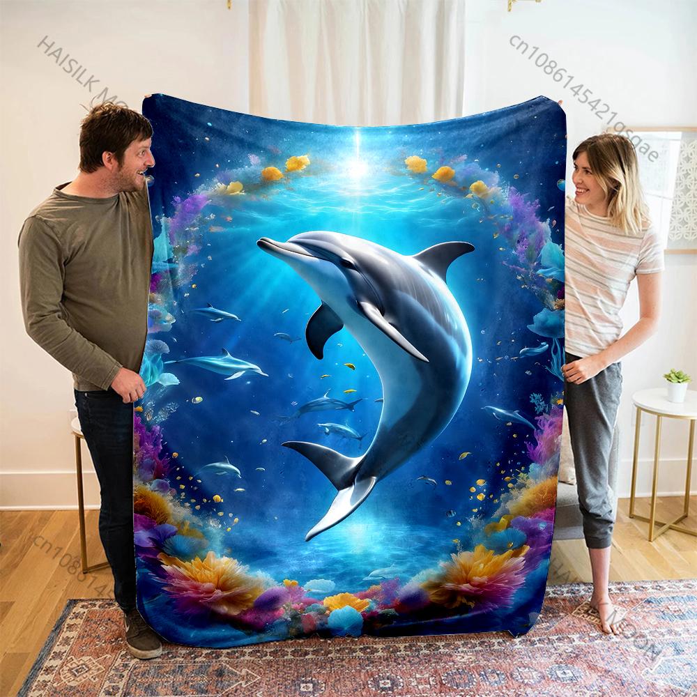 Multi-Size Dreamy Dolphin Print Warm Comfortable Blanket Home Travel Camping for Adults and Kids Luxury for Gifts