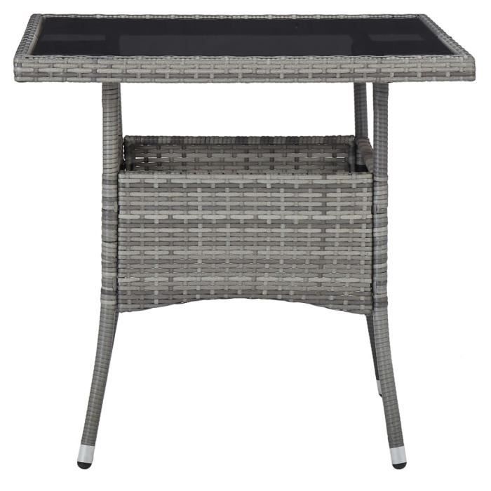 Ensemble à dîner de jardin - VIDAXL - 3 pcs - Résine tressée - Verre trempé - Gris