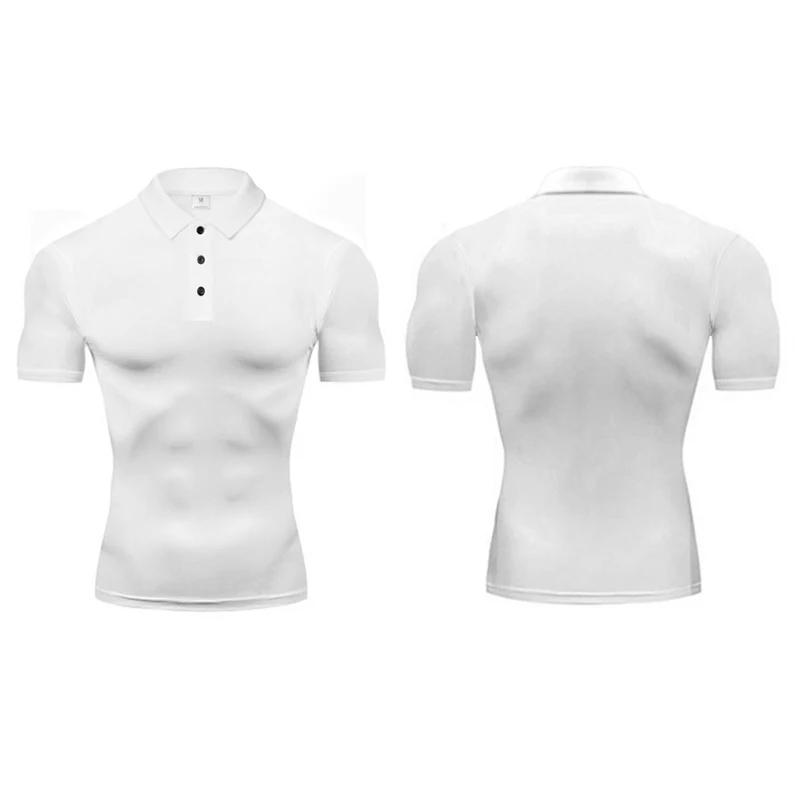 Muscleguys Summer Quick Dry Short Sleeve Polo Shirts Mens Compression Tight Sportswear Gym Trainer Fitness Polos Trainning Exercise Shirts