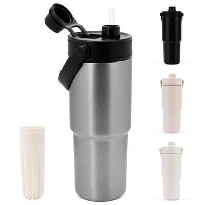 CLICSUN 735ML Ceramic Tumbler with Large Direct Vacuum Keeps Hot or Dishwasher with Portable for Silver Straw, Lid, Capacity, Drinking, Insulated,