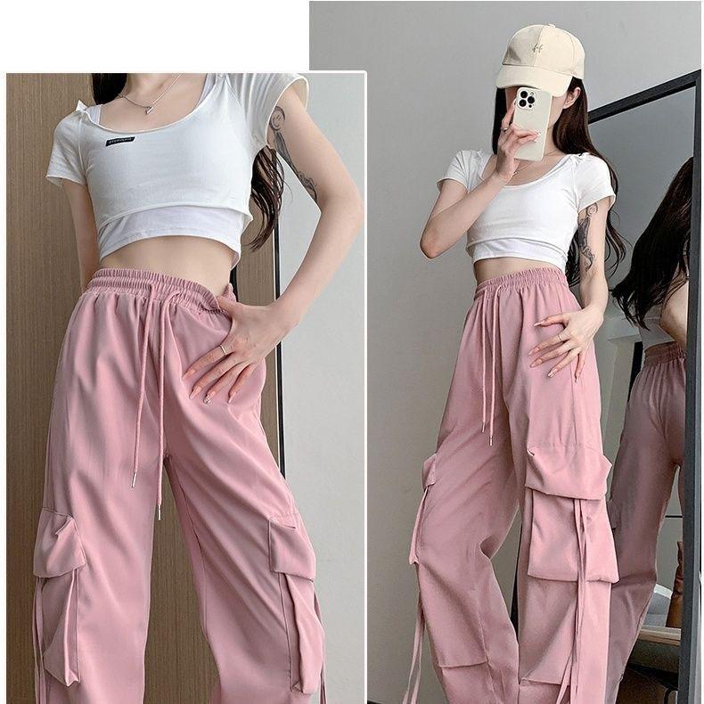 Women Cargo Pants Streetwear Y2K Hip Hop Black Trousers Fashion High Waist Lace Up Female Loose Design Pants
