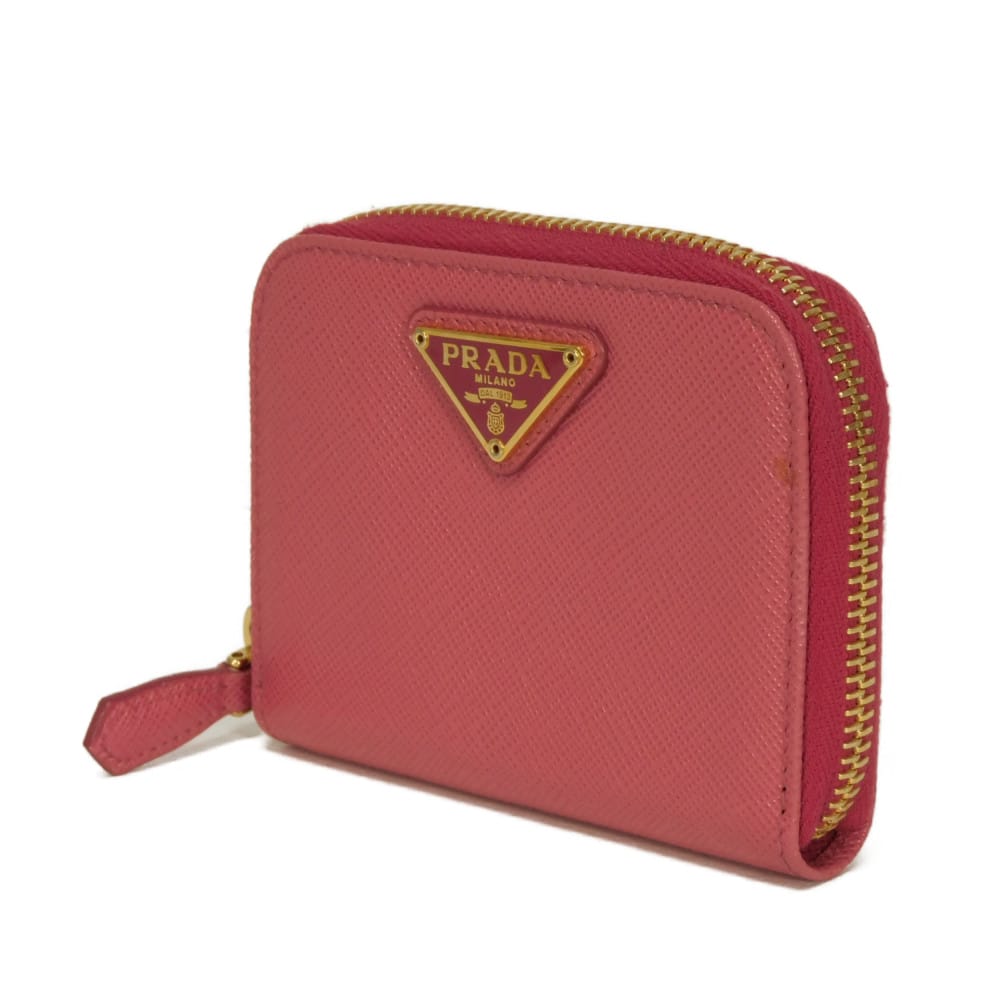 Used 11569 Saffiano Coin Purse 1MM268 QHH F0505 7943 Pink Zip Around Card Case with Triangle Logo Peonia Ladies from