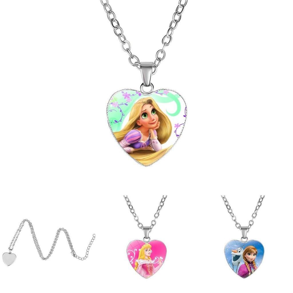Nuovo Cartone Animato Frozen Elsa Principessa Ciondolo a Forma di Cuore Collana per Bambini Biancaneve Sirenetta Accessori