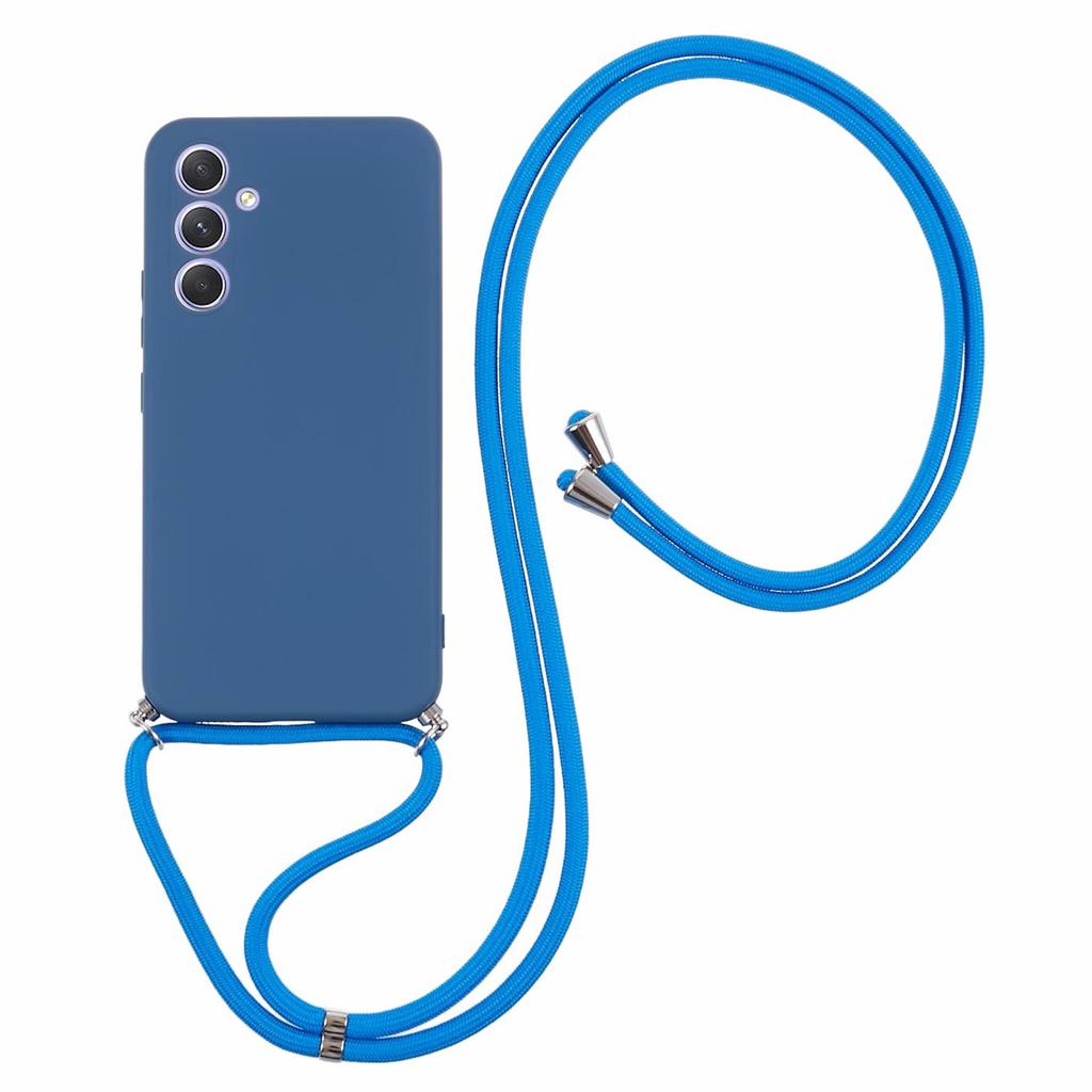 For Samsung Galaxy A14 5G/4G Case Fiber Lining Rubberized TPU Cover with Long Lanyard