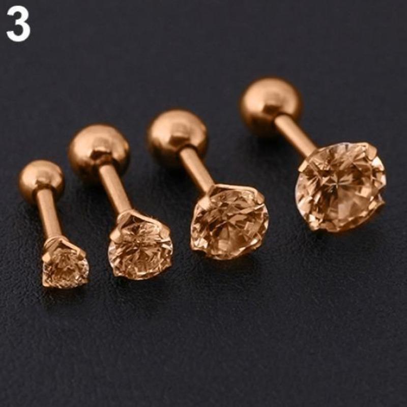 

Чоловіки Жінки Rhinestone Хрящ Tragus Bar Helix Верхнє вухо Сережки Стад Ювелірні вироби 6mm рожевий колір золота