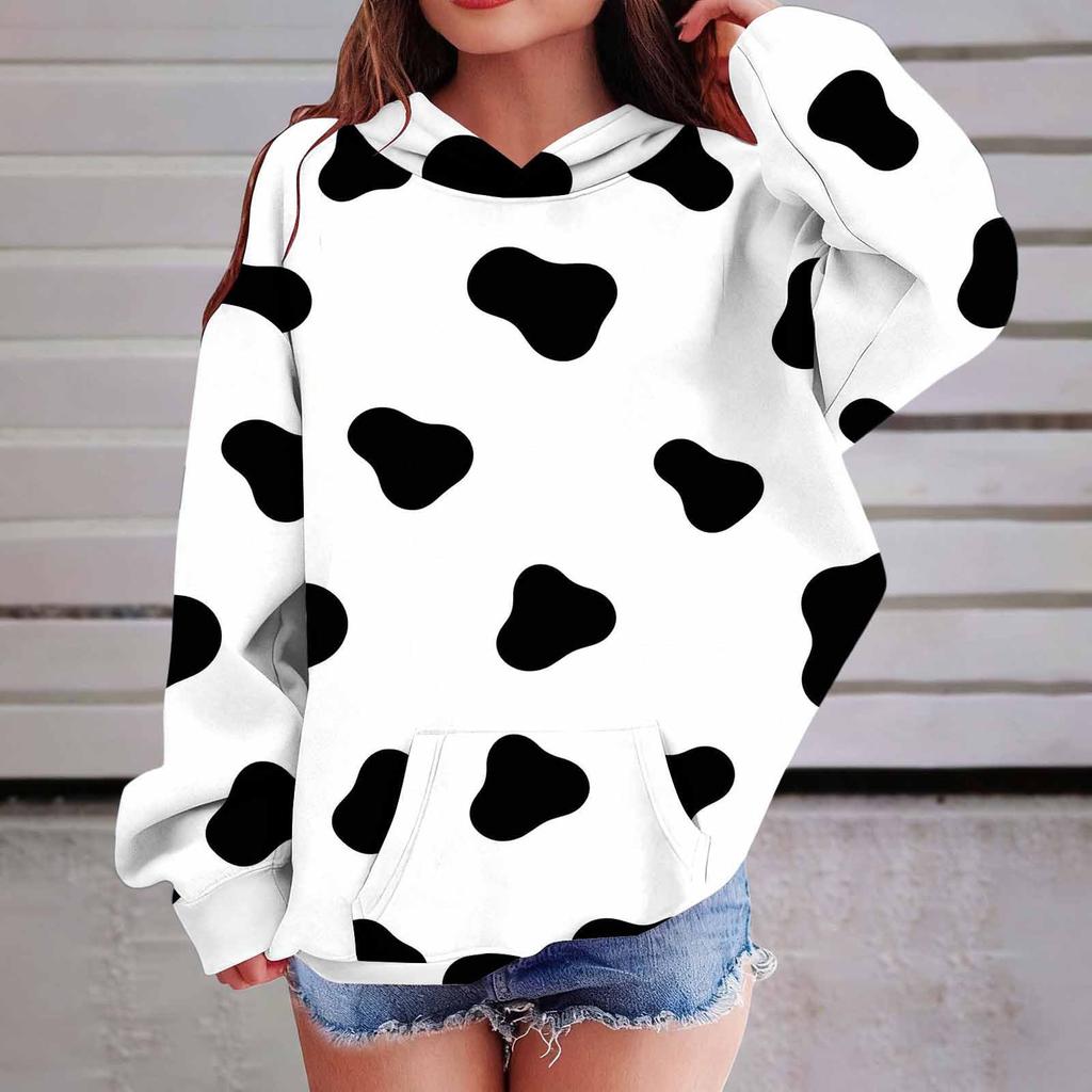 Kids Hooded Cow Print Pullover Sweatshirt for Boys Girls with Pockets Loose Fit