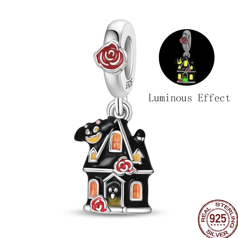 Halloween Charms Bead Copper Jack-O'-Lantern Skull Bat Witch Hat Candy Luminous Charm Fit Bracelet Diy Jewelry