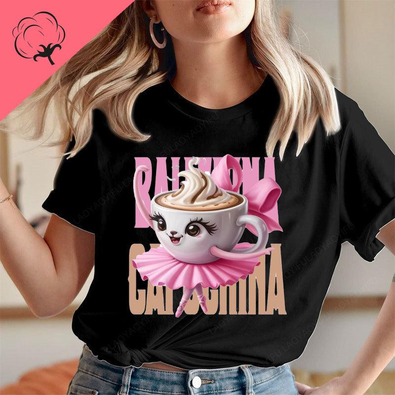 Ballerina Cappuccina Italian Brainrot Shirt Meme Funny Ballerina Dancing Coffee Beautiful Cute Kawaii Girl Clothes Cotton Tee