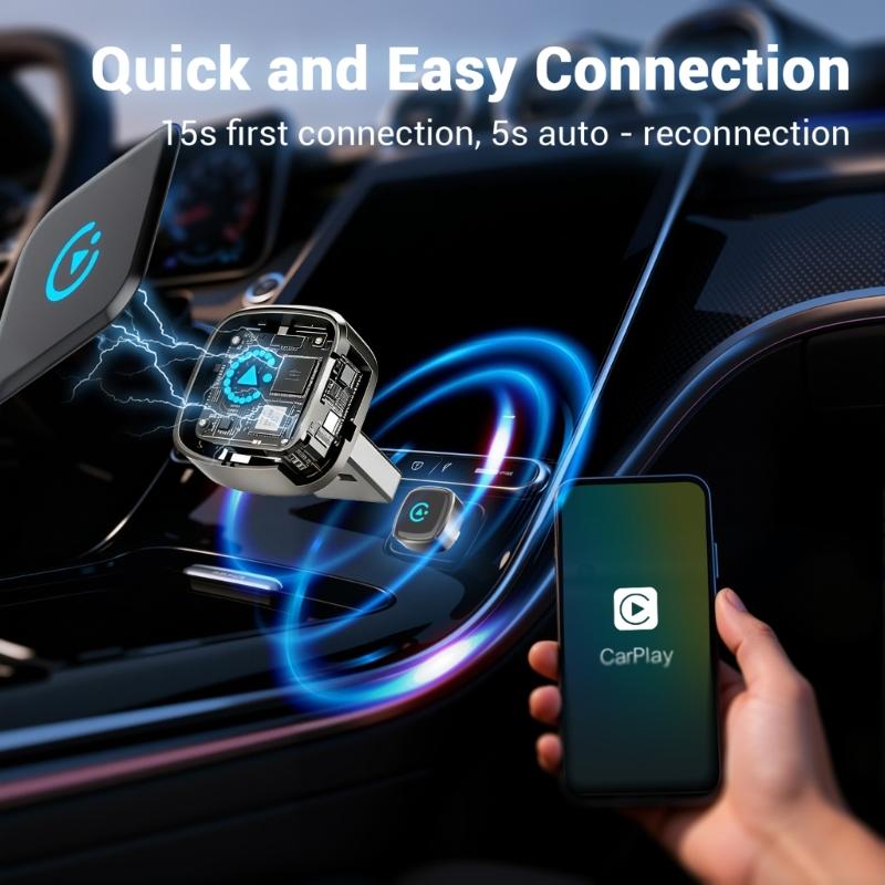 2in1 Wireless Car Play Adapter Converts Corded to Wireless with Bluetooth-compatible 5.4 and WiFi for Car Connection