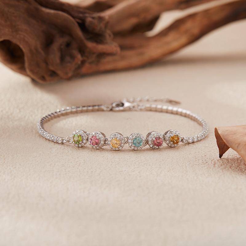 Natural Tourmaline Color Treasure Bracelet Women'S S925 Sterling Silver Candy Color Gem Jewelry Bracelet Factory