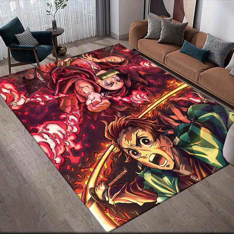 Tanjiro Kamado Flannel Pattern Square Carpet,Area Rug,Carpet Rug for Living Room Bedroom Sofa Playroom Decor,Non-slip Floor Mat