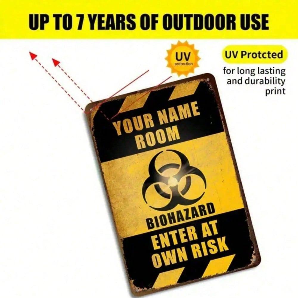 Enter At Your Own Risk Biohazard Warning Tin Sign 8x12in Hazardous Area Danger Zone Metal Wall Decor Industrial Lab Safety