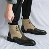 Fashion Men's Ankle Boots British Style Business Leather Boots Fashion Pointe High Top Boot Patent Leather Brogue Boot Men Chelsea Boots