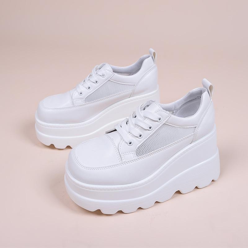 Women's Height-Enhancing White Platform Shoes, Korean-Style, for Spring & Autumn 2024