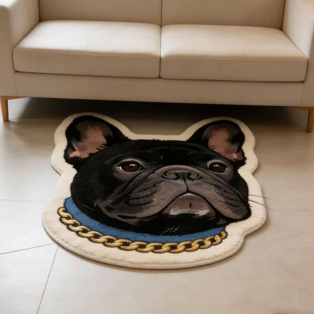 French Bulldog Portrait Shaped Rug Non Slip Washable Plush Floor Mat Realistic Dog Bedside Carpet Pet Lover Home Decor