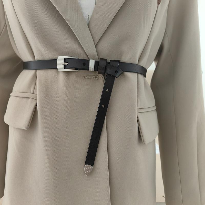 Leather Handcrafted Twolayer Thin Waistband With Metal Closure For Fashion Daily