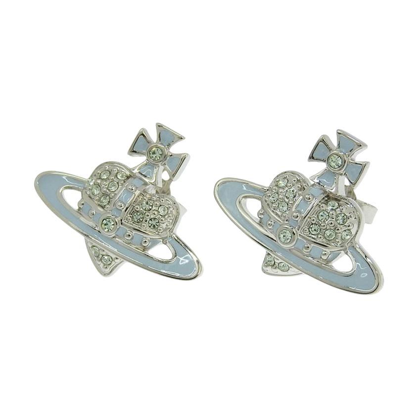 Vivienne Westwood Reverse Heart Saturn Design Earrings Unisex Earrings Silver Blue 6201032602P594 Basic Packaging-Dust Bag+Box