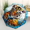 1pc Tiger StainedGlass Automatic Open/close Folding Compact Umbrella, 8-Rib Sturdy Canopy, Lightweight Portable, Everyday Use, Gift, Outdoor Umbrella,