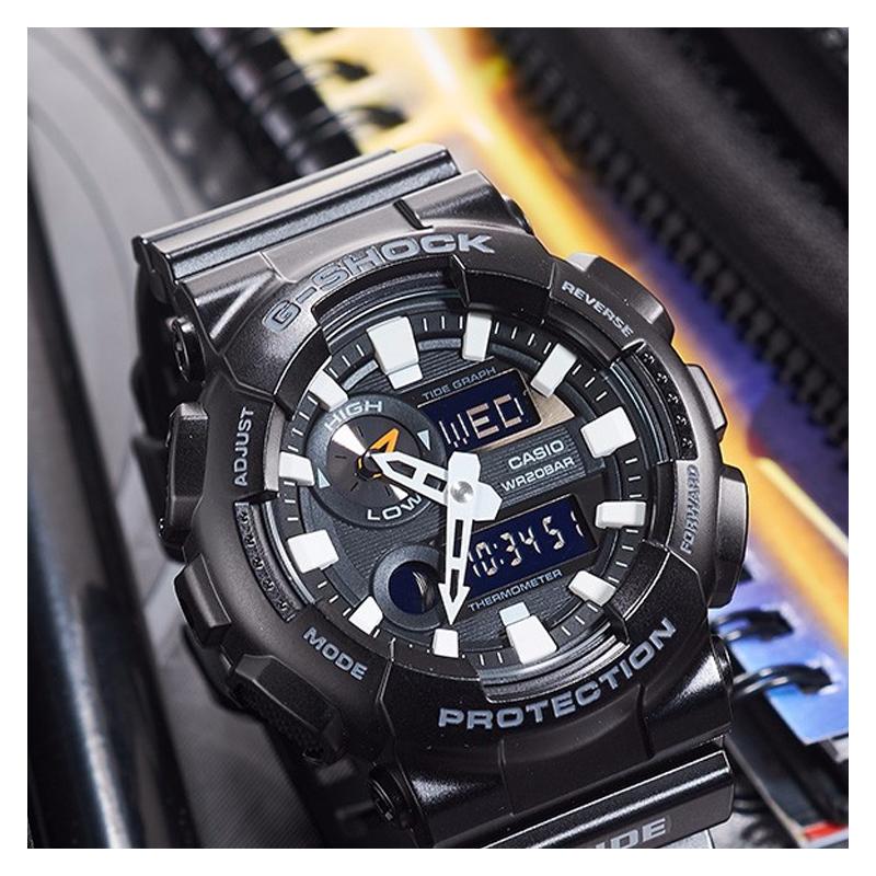 Casio G-SHOCK Series Tidal Moon Phase Black Warrior Fashion Trend Sports Waterproof Square Shock Movement Quartz Movement Resin Strap GAX-100B-1APRD