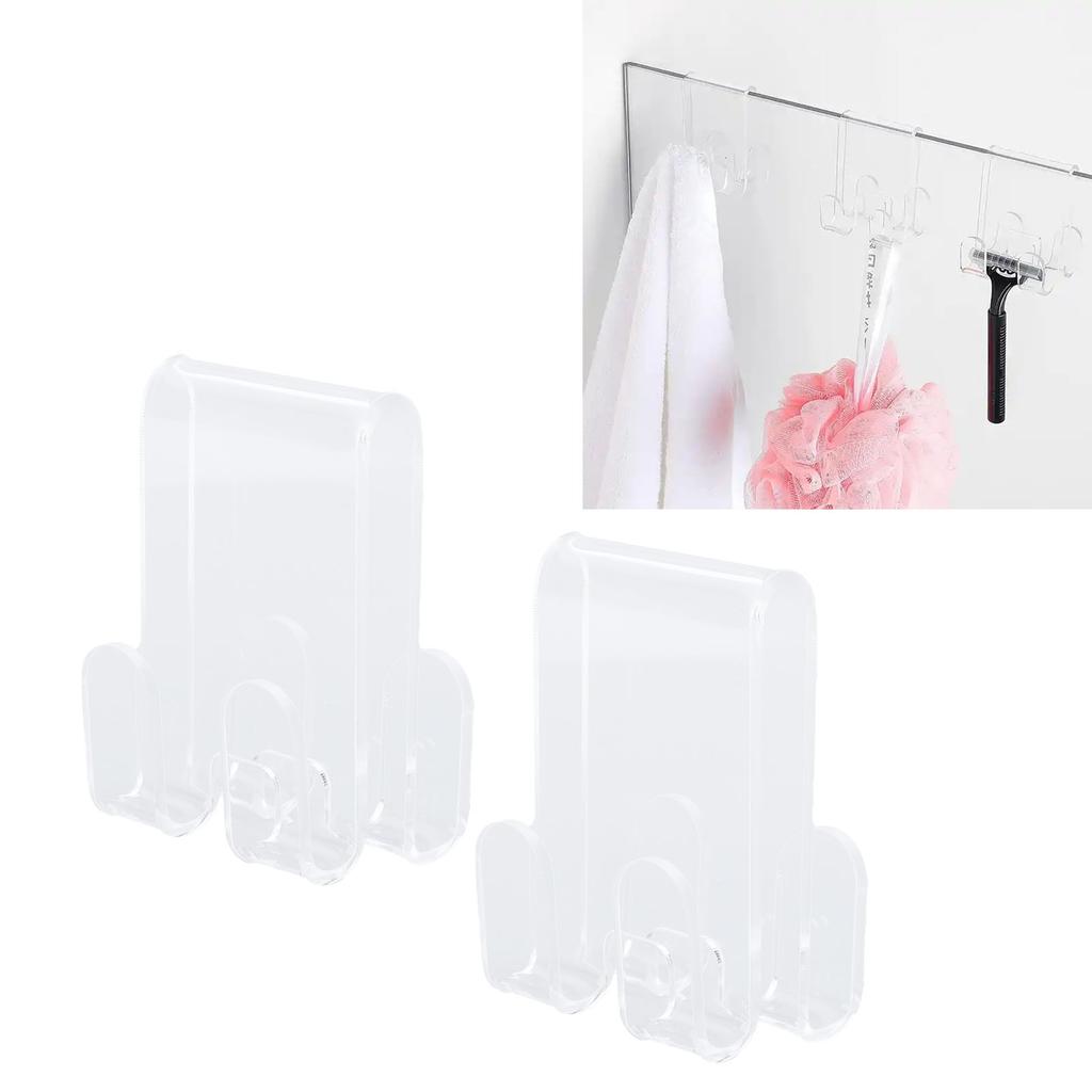  2PCS Shower Door Hooks, Transparent Acrylic Double Sided Over Door Hangers with Shrinkage Opening Design for Frameless Glass Doors 