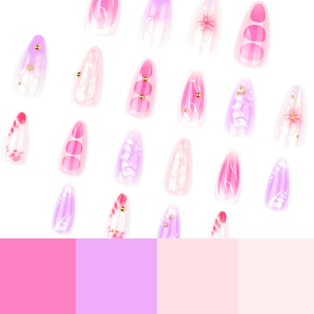 Europe and the United States hot-selling 3D three-dimensional flower wearing nail pink smudge nail art fake nail short almond nail piece