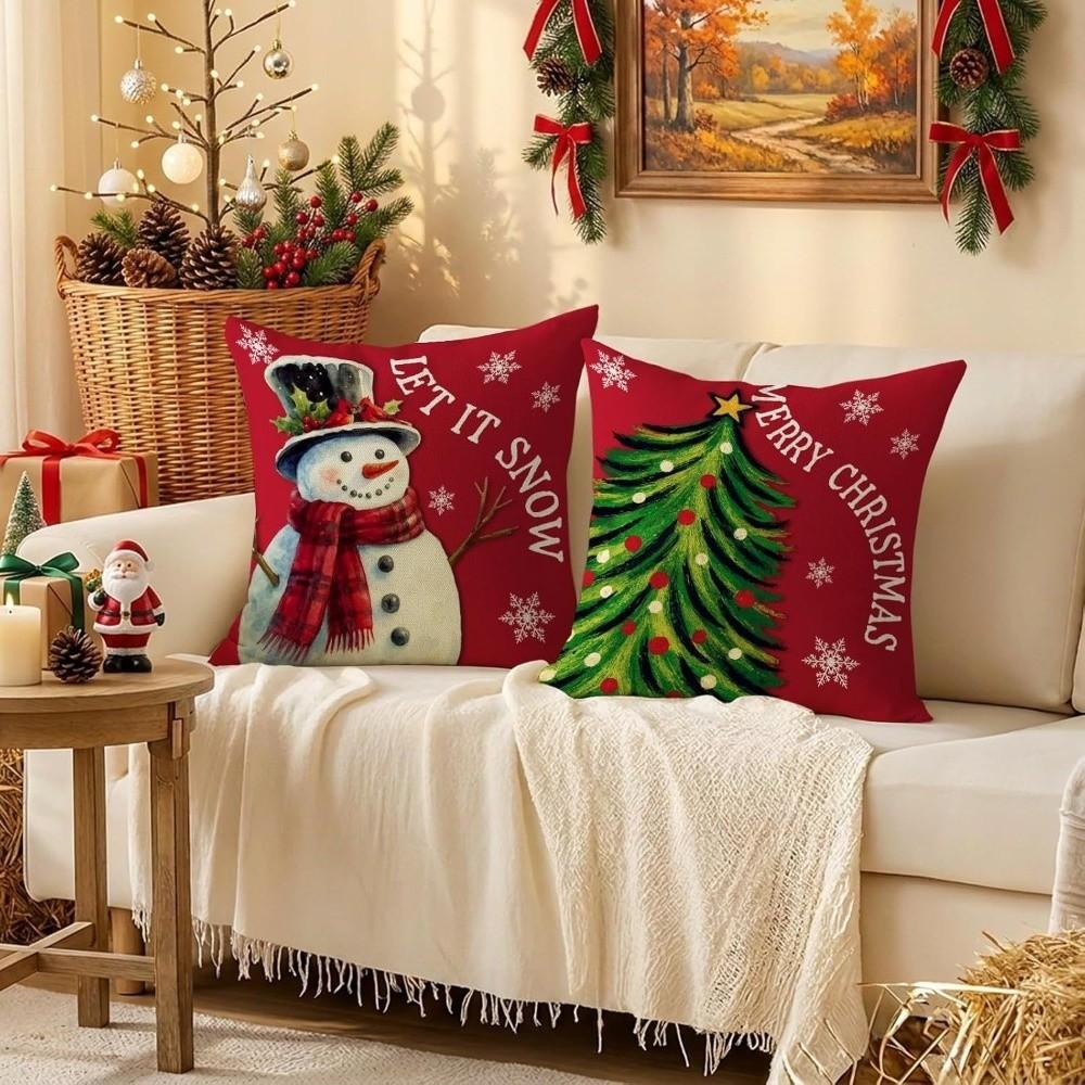 45x45cm Bowknot Snowman Pillow Cover Breathable Red Series Christmas Pillowcases Soft Square Throw Pillow Case Aesthetic Decor