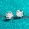 Sterling Flower Stud Earrings With Cultured Pearl Moissanite Bud Design Women Sweet Elegant Minimalist Jewelry