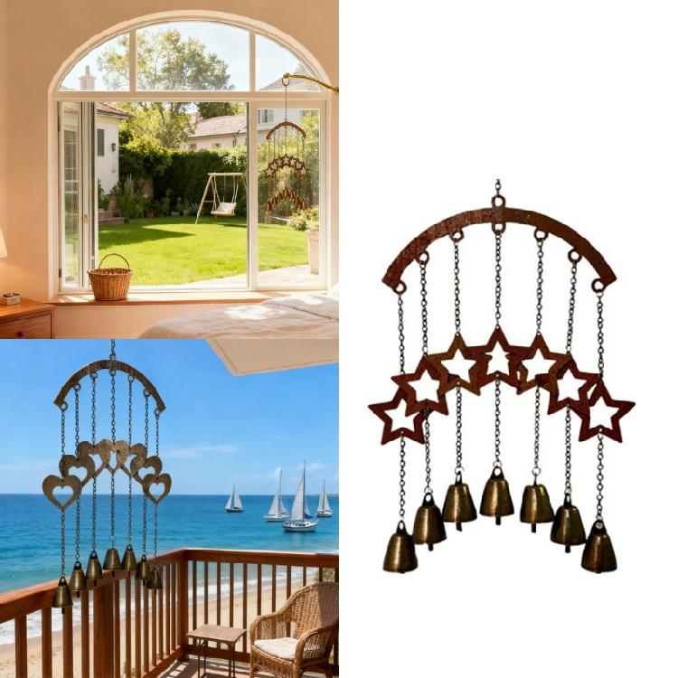 Heart Wall Decoration Hanging Western Five Pointed Star Decoration Metal Star Witch Chime Indoor Outdoor Decoration Hanging