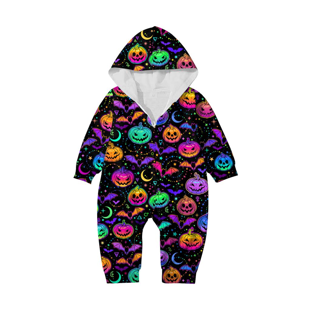 Halloween Printed Family Matching Hooded Long Sleeved Zippered Hooded Jumpsuit Set