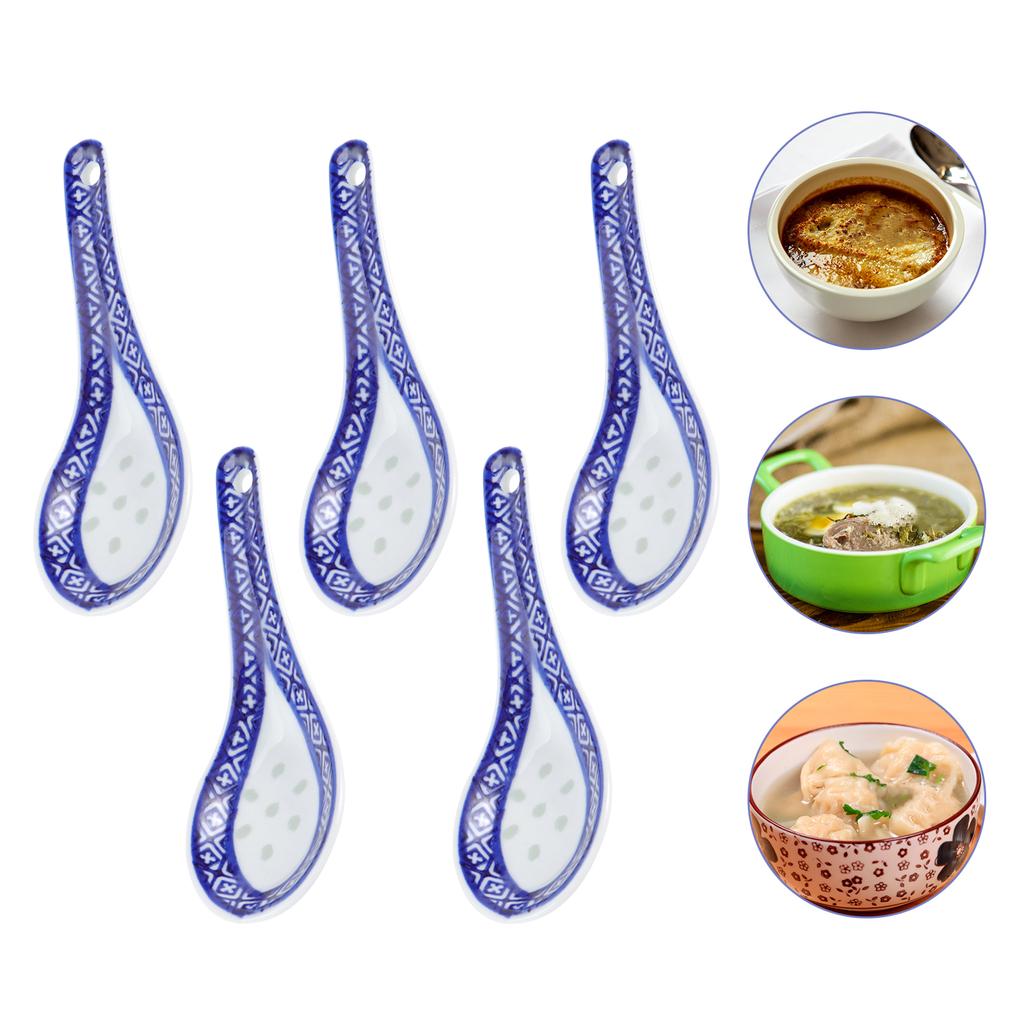 5 Pcs Korean Soup Spoon Bulk Spoons Chinese Porcelain Multi-function Style Scoop Tableware Noodle
