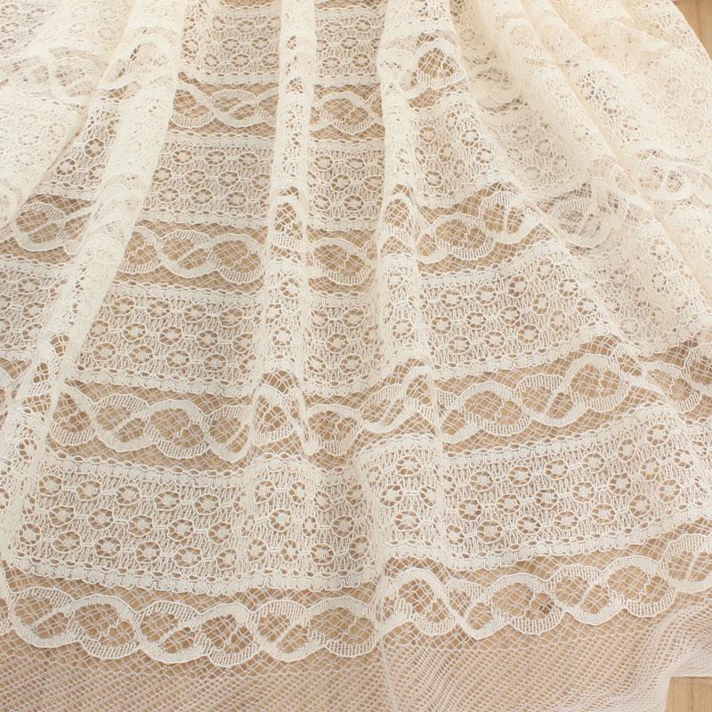 Cream Bone Jacquard Wave Stripe Lace Fabric for Shawls, Scarves, Curtains, and Covers