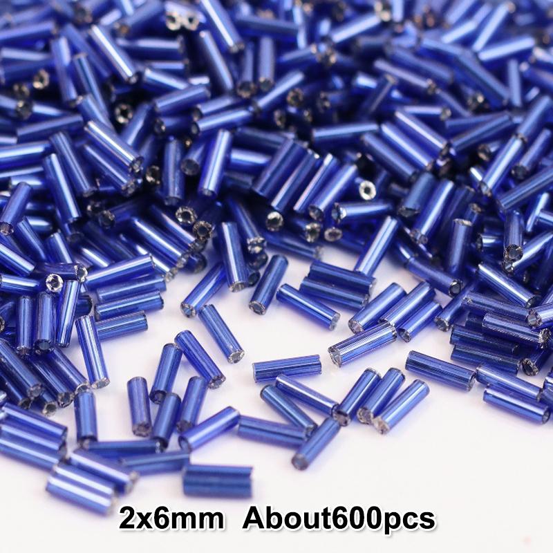 2x6mm Colorful Silver Core Czech Glass Seed Bugle Beads Tube Spacer Beads For Jewelry Making Garment Sewing Accessory