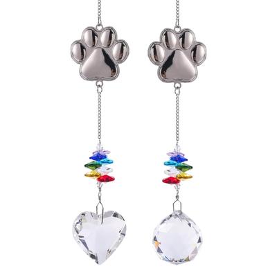 Crystal Pet Memorial Suncatchers Metal Alloys Cats Dog Paws Design Pendant Home Decoration Window Hanging Ornament Gift