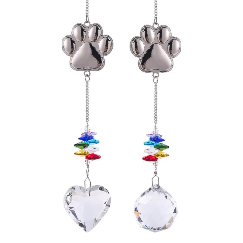 Crystal Pet Memorial Suncatchers Metal Alloys Cats Dog Paws Design Pendant Home Decoration Window Hanging Ornament Gift