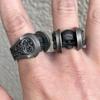 Adjustable Open Ring With Engraved Skull Motif In Antique Finish Sterling Unisex Vintage Gothic Jewelry