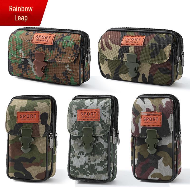 Men's Multifunctional Waterproof Camouflage Waist Bag for Sports and Construction, Compatible with Horizontal and Vertical Mobile Phone Use