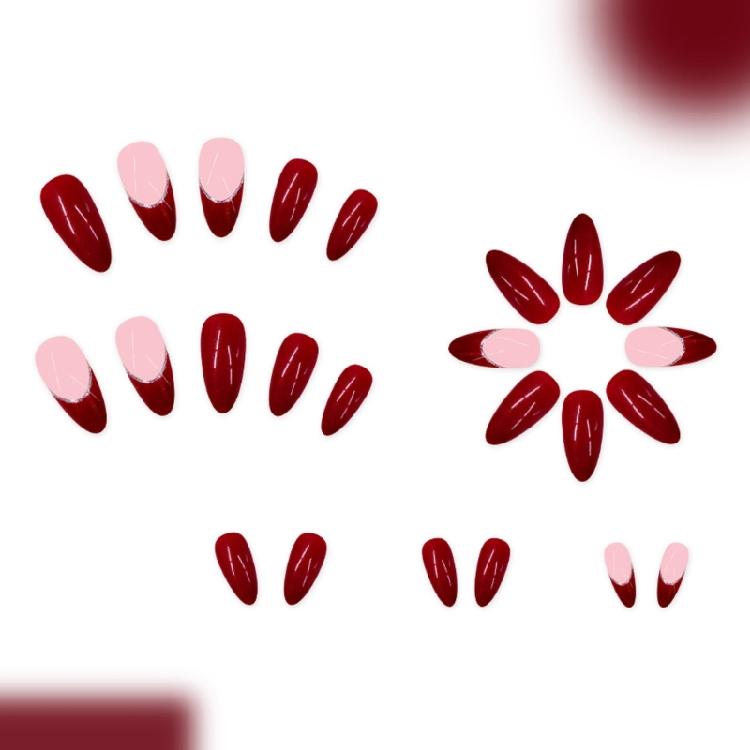 Burgundys Shimmers Press On Nail French Tip Floral Design Quickly Application Plastic Fake Nail For Weddings Parties Daily Use