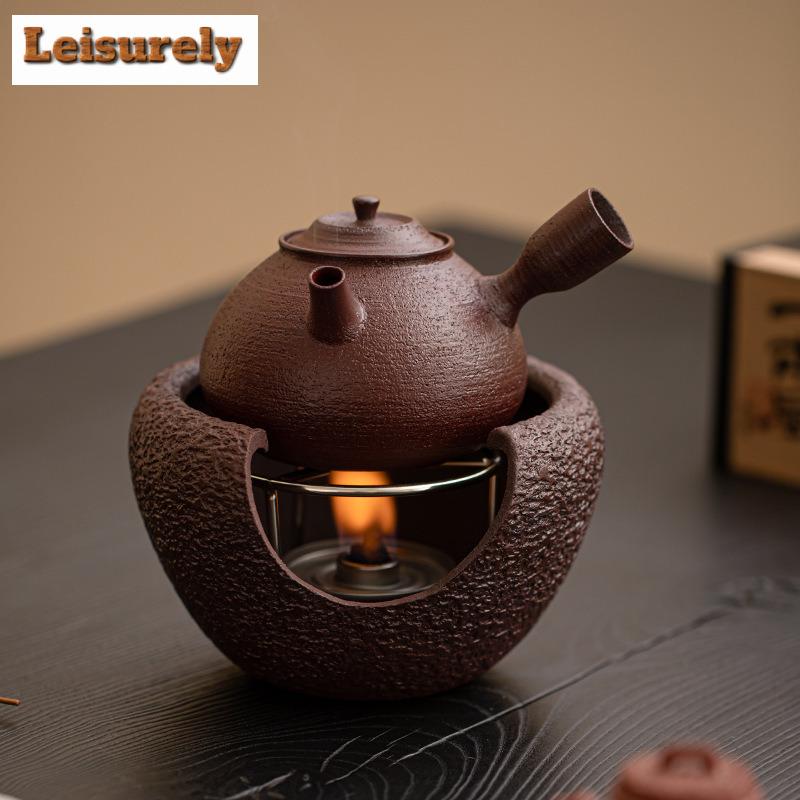 Brown Red Old Rock Mud Tea Warmer Holder Candle Heater Stove Household Kettle Stand Baked Milk Jar Carbon Furnace Cha Decoration