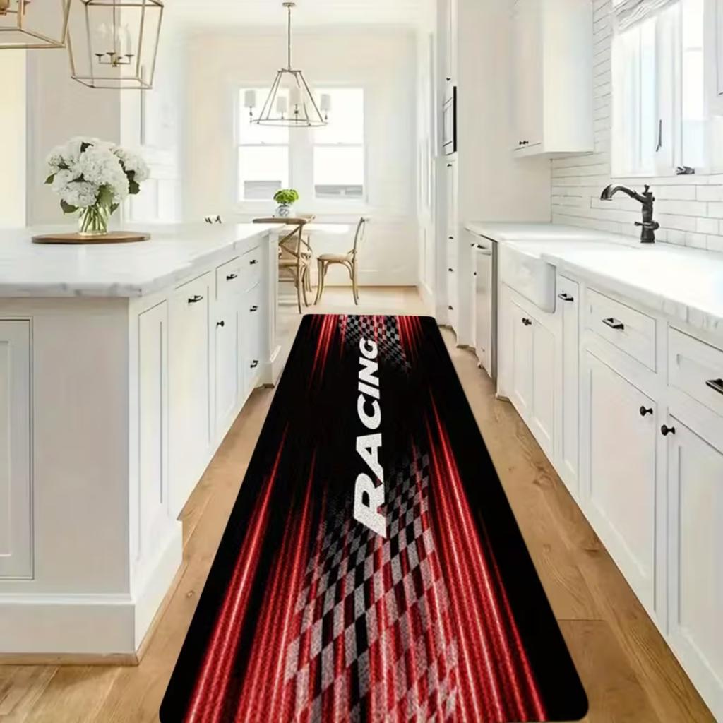 Hallway Runner Rug Racing Flag Theme Carpet Non-Slip Soft Easy To Clean Durable Car Modern Dynamic Decor Area Home Decor Mat