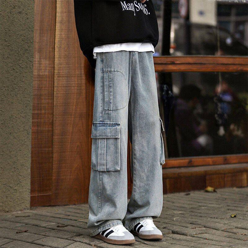 Fornines Men's Vintage Casual Workwear Jeans, Hong Kong Style, Fourth Ninety Day Men's Wide-Leg Pants
