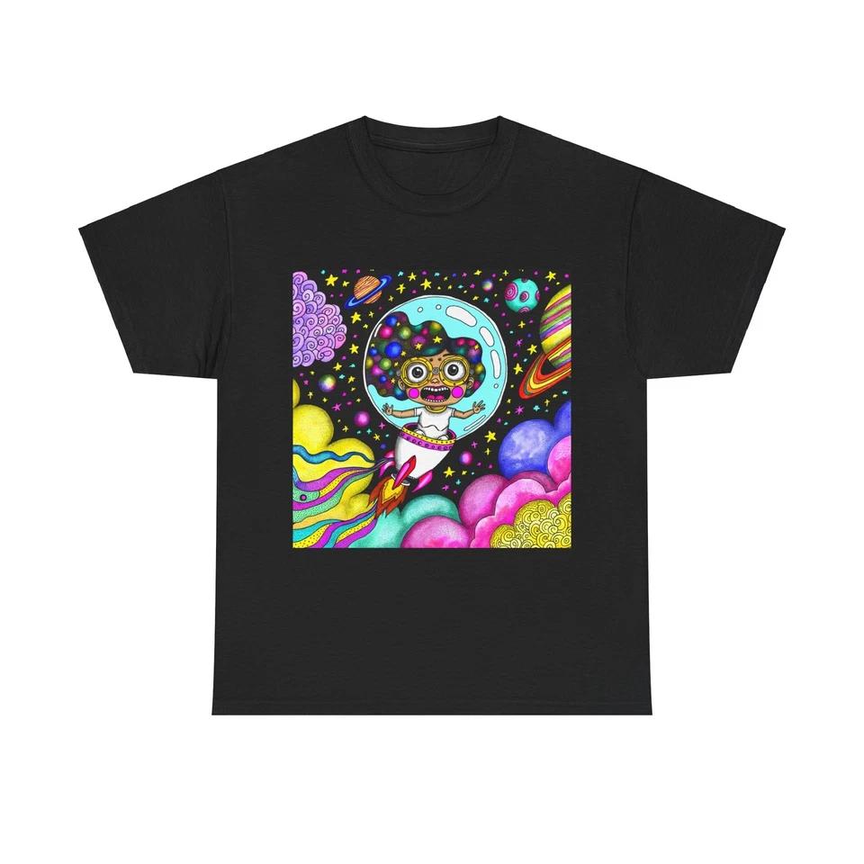 Unisex Adult T Shirt Surreal Rocket Girl Vintage Style Adventure XL