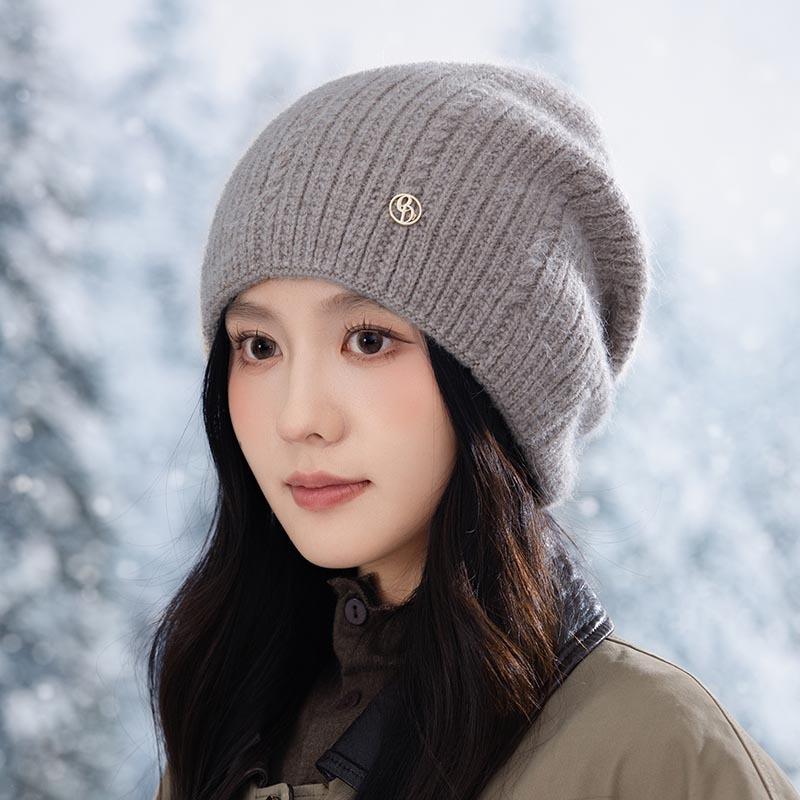 Fashion Knitted Hat Thickened Autumn and Winter Warm Big Head Circumference Bag Head Hat Wool Hat Women
