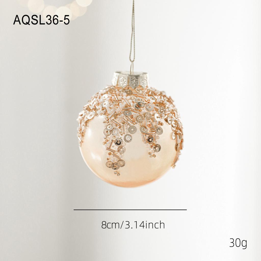 8cm Champagne Color High-Grade Ball with Gold Glitter Christmas Ball Ornament for Christmas Tree Hanging Decoration
