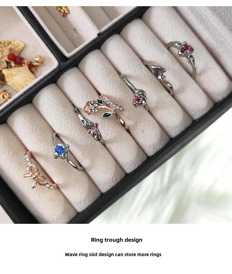 Cutie portabilă de depozitare bijuterii cu trei straturi pentru cercei, coliere și inele